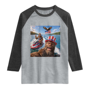 Patriotic Bigfoot Squad Chill Summer Vacation Graphic Raglan Shirt TS12 Heather Gray Heather Charcoal Print Your Wear
