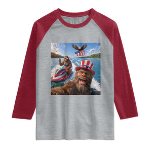 Patriotic Bigfoot Squad Chill Summer Vacation Graphic Raglan Shirt TS12 Heather Gray Heather Red Print Your Wear