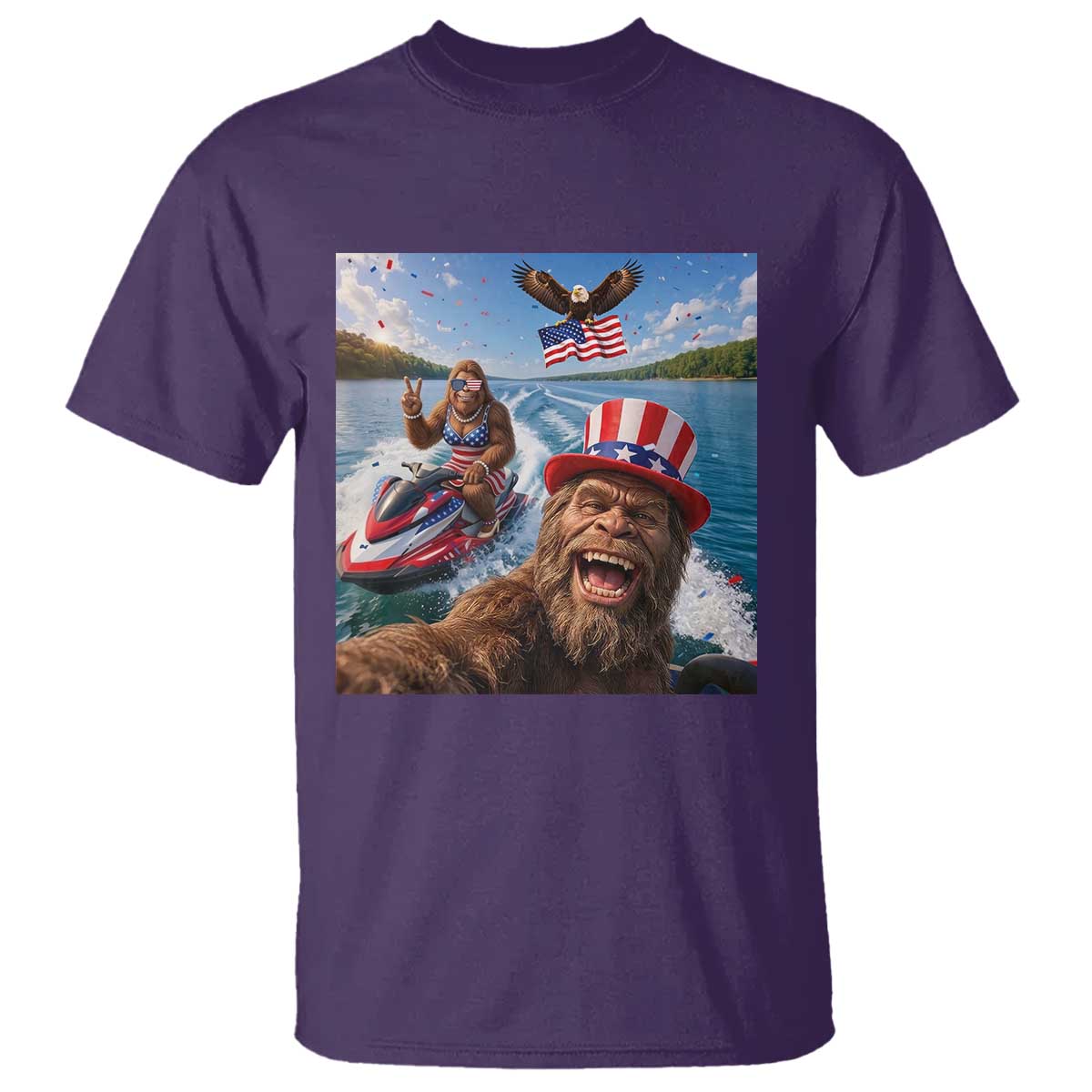 Patriotic Bigfoot Squad Chill Summer Vacation Graphic T Shirt TS12 Purple Print Your Wear