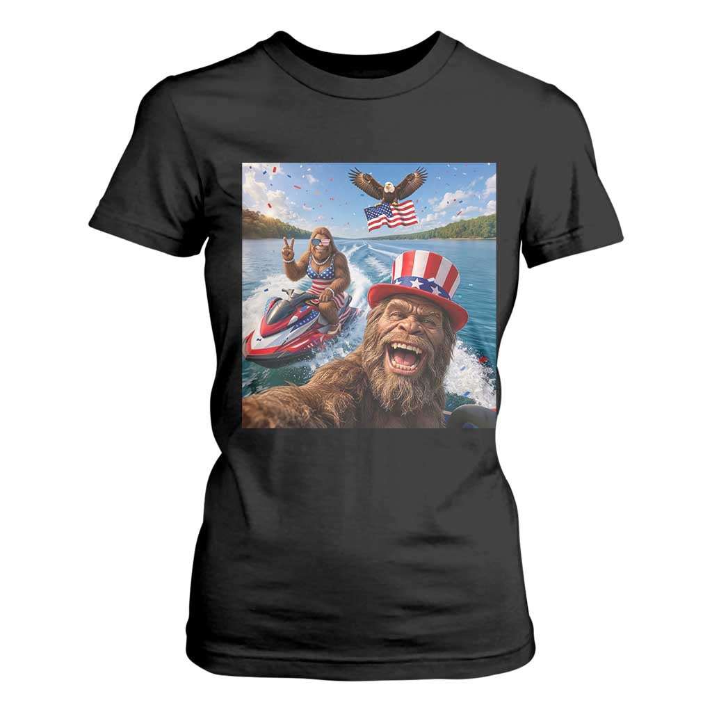 Patriotic Bigfoot Squad Chill Summer Vacation Graphic T Shirt For Women