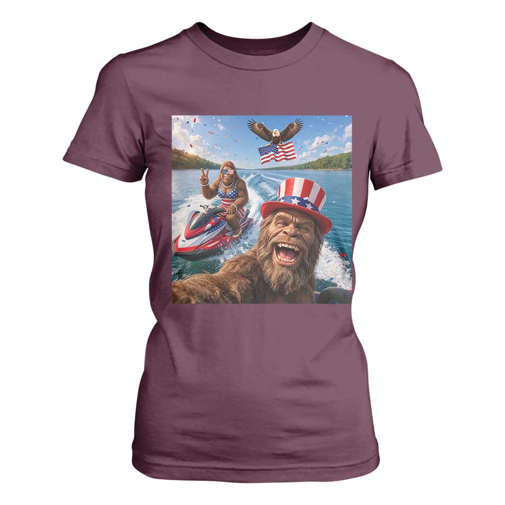 Patriotic Bigfoot Squad Chill Summer Vacation Graphic T Shirt For Women
