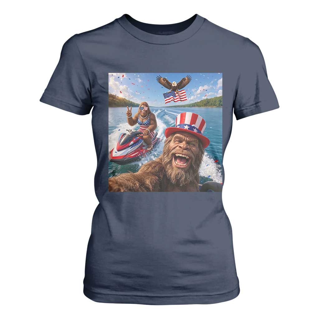 Patriotic Bigfoot Squad Chill Summer Vacation Graphic T Shirt For Women