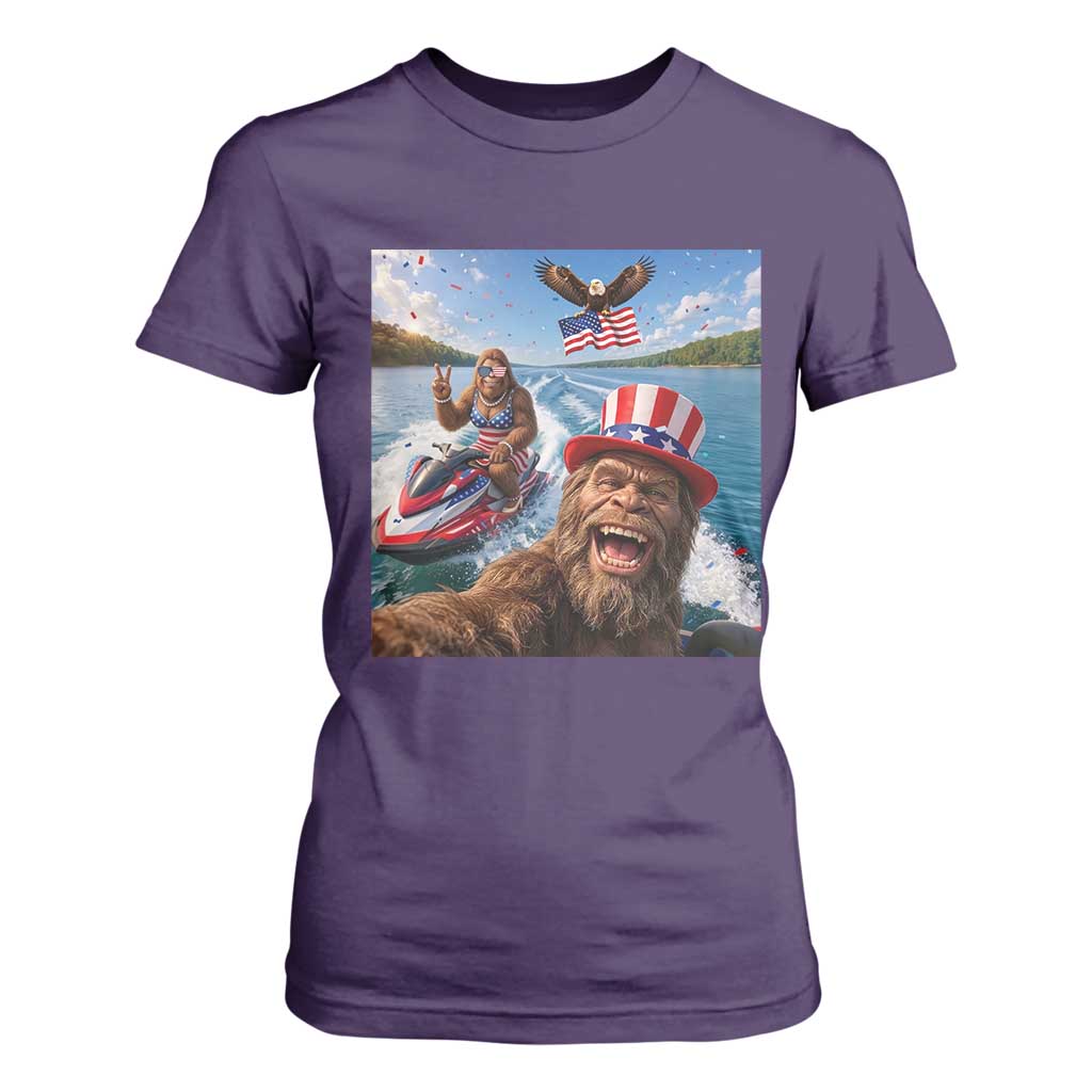 Patriotic Bigfoot Squad Chill Summer Vacation Graphic T Shirt For Women