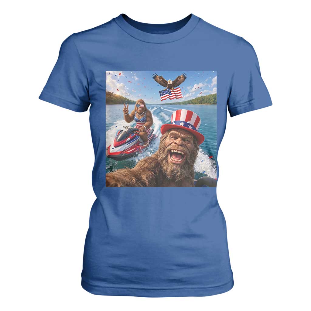 Patriotic Bigfoot Squad Chill Summer Vacation Graphic T Shirt For Women