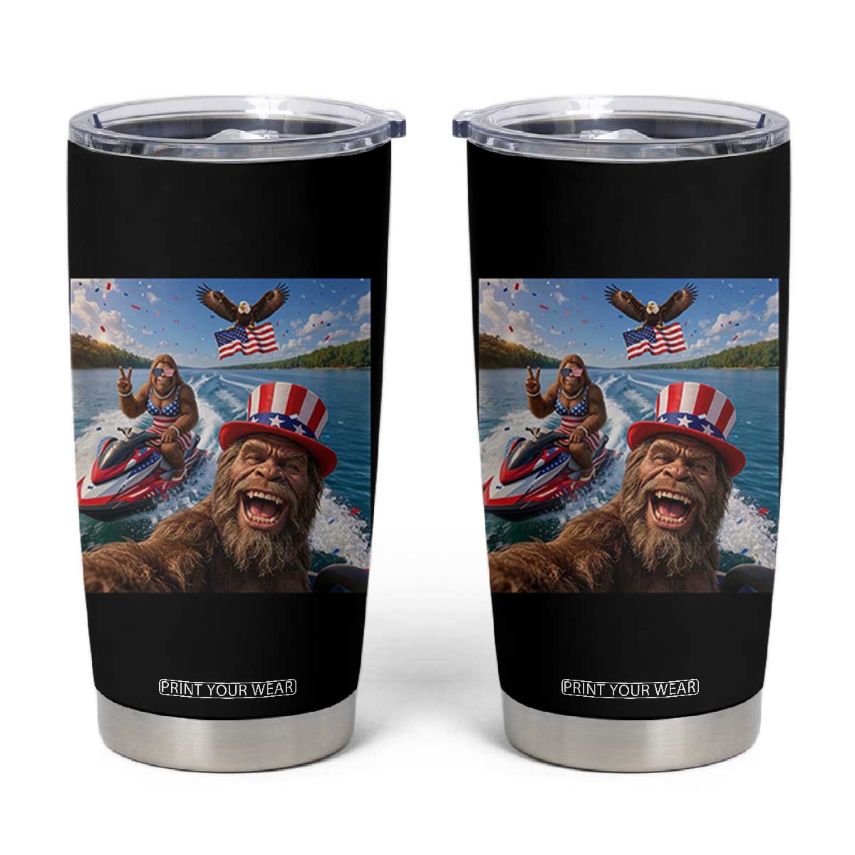 Patriotic Bigfoot Squad Chill Summer Vacation Graphic Tumbler Cup TS12 Black Print Your Wear