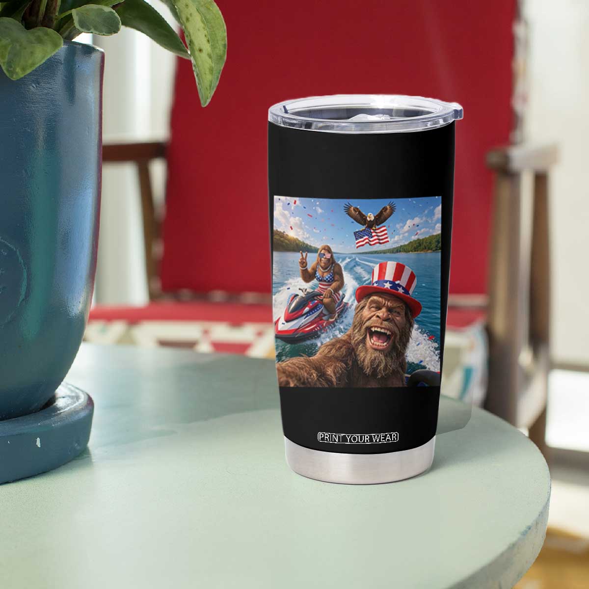 Patriotic Bigfoot Squad Chill Summer Vacation Graphic Tumbler Cup TS12 Print Your Wear