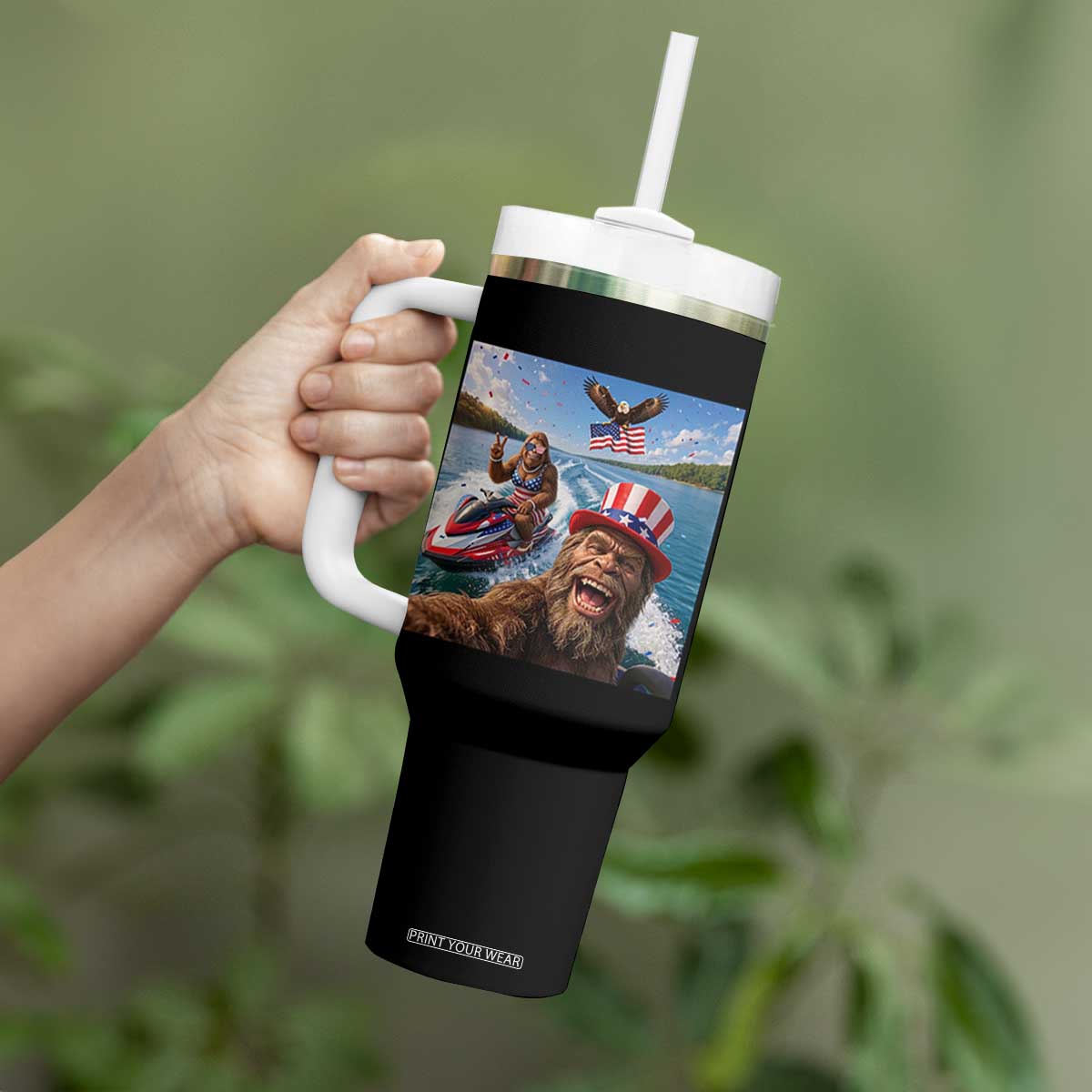 Patriotic Bigfoot Squad Chill Summer Vacation Graphic Tumbler With Handle TS12 Print Your Wear