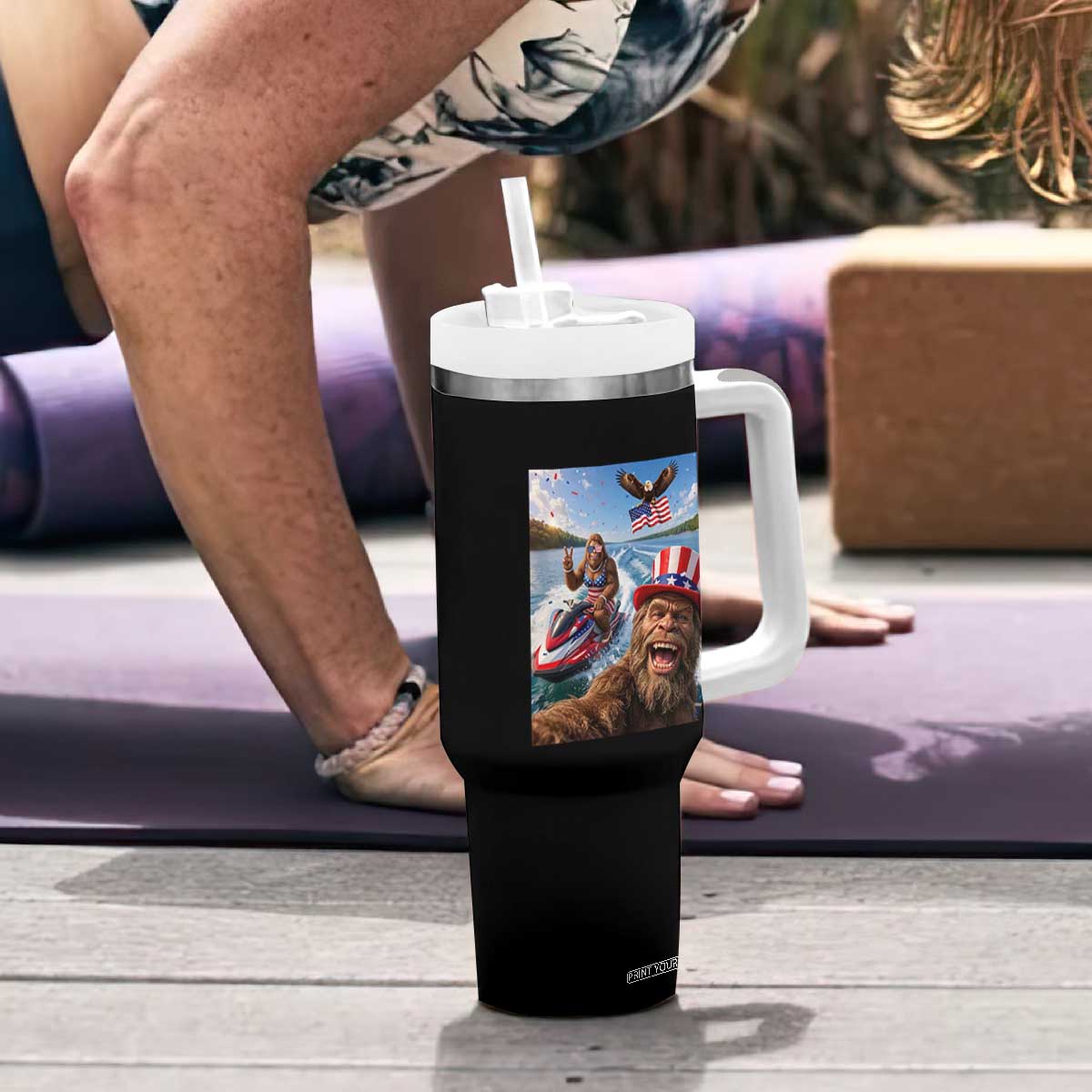 Patriotic Bigfoot Squad Chill Summer Vacation Graphic Tumbler With Handle TS12 Print Your Wear