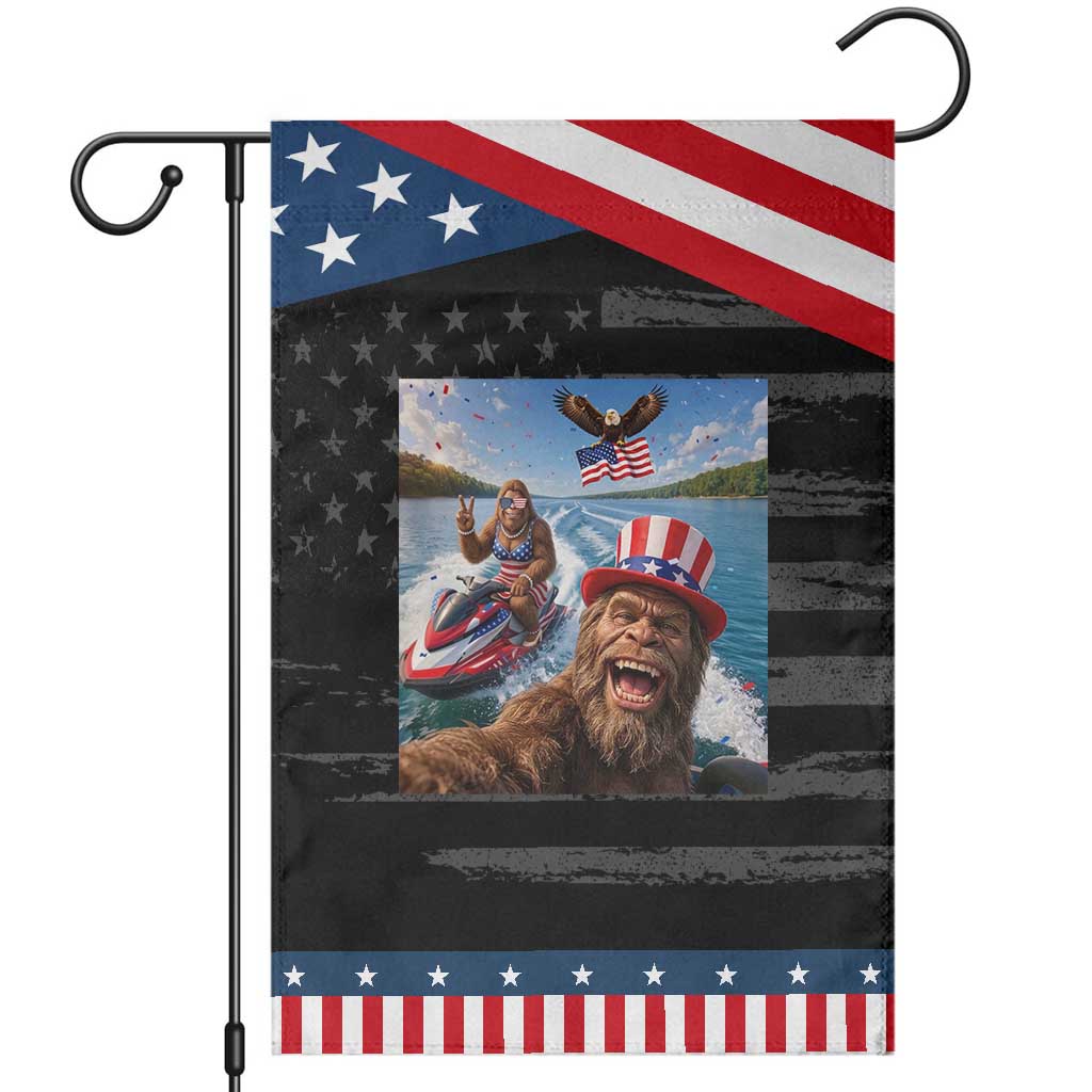 Funny Bigfoot Squad Chill Summer Vacation Graphic Patriotic Garden Flag TS12 Distressed Black Blue Print Your Wear