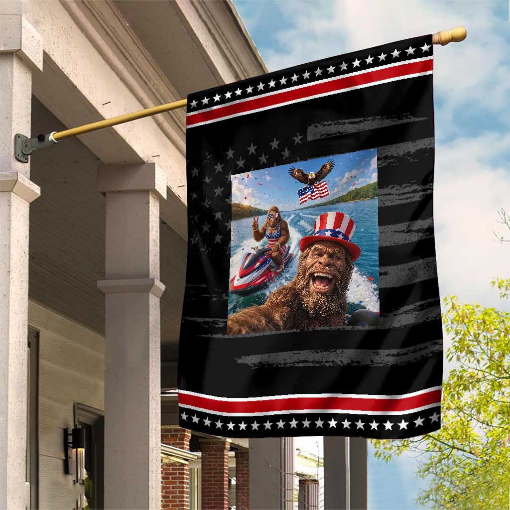 Funny Bigfoot Squad Chill Summer Vacation Graphic Patriotic Garden Flag TS12 Distressed Black Red Print Your Wear