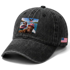 Patriotic Bigfoot Squad Chill Summer Vacation Graphic Washed Cotton Baseball Cap