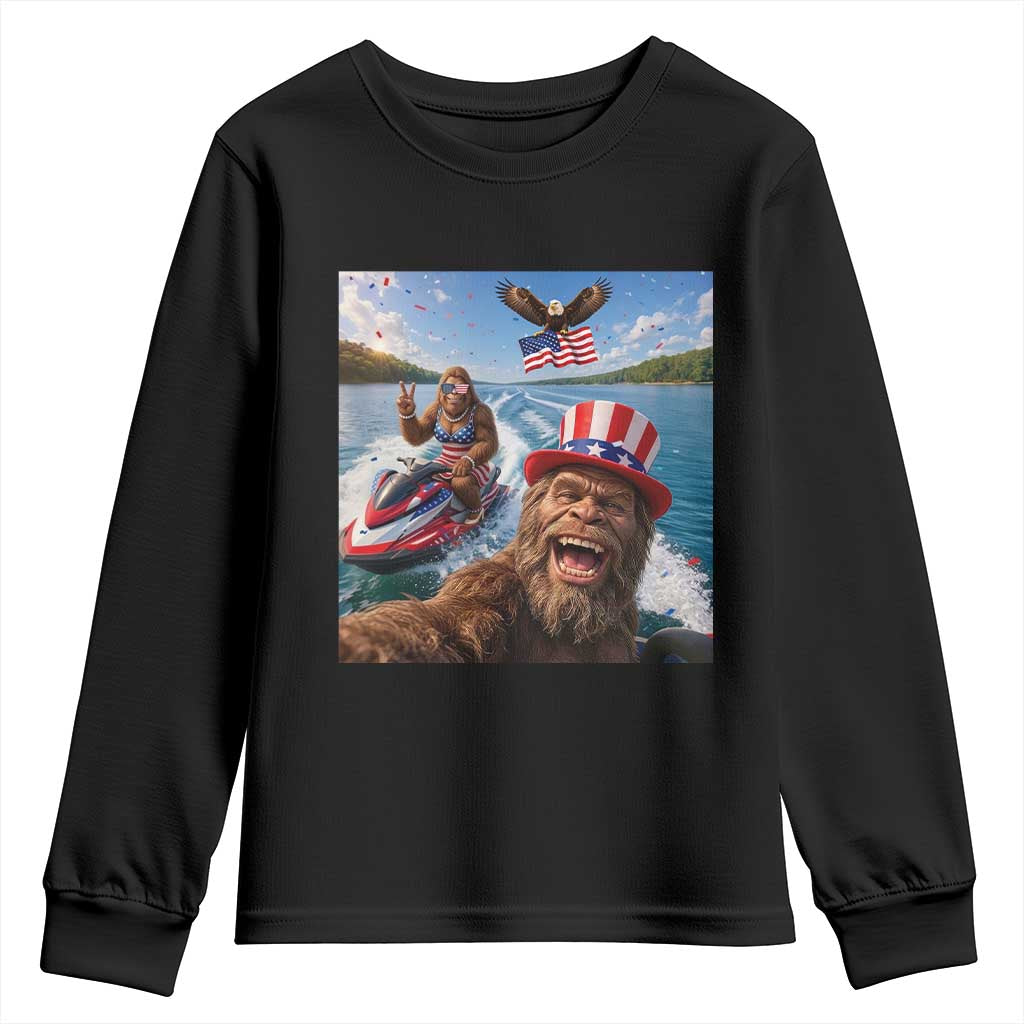 Patriotic Bigfoot Squad Chill Summer Vacation Graphic Youth Sweatshirt