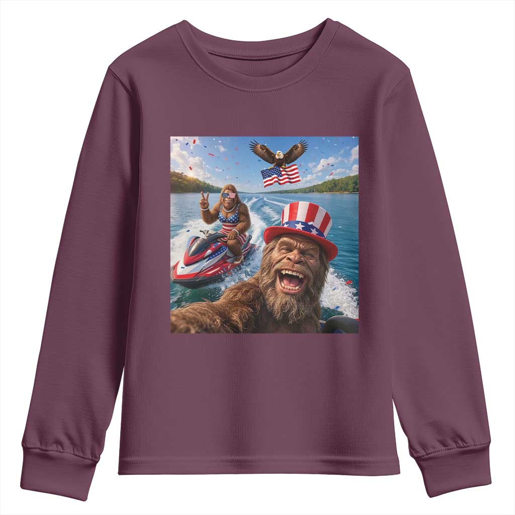 Patriotic Bigfoot Squad Chill Summer Vacation Graphic Youth Sweatshirt