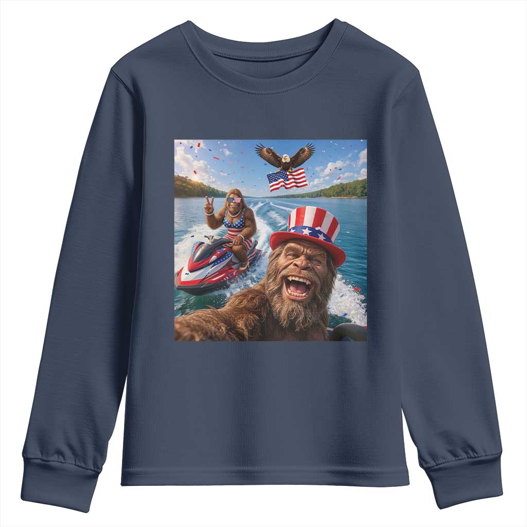Patriotic Bigfoot Squad Chill Summer Vacation Graphic Youth Sweatshirt