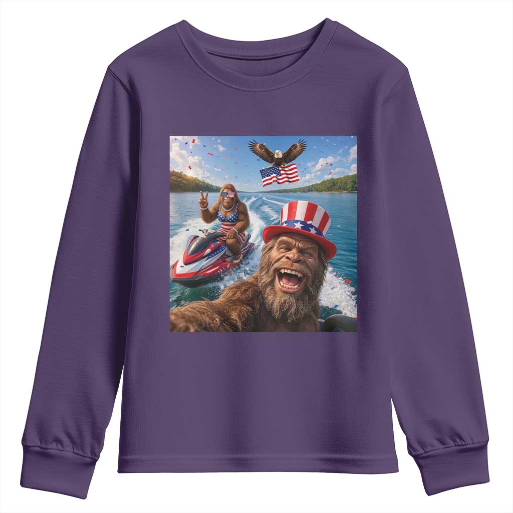 Patriotic Bigfoot Squad Chill Summer Vacation Graphic Youth Sweatshirt
