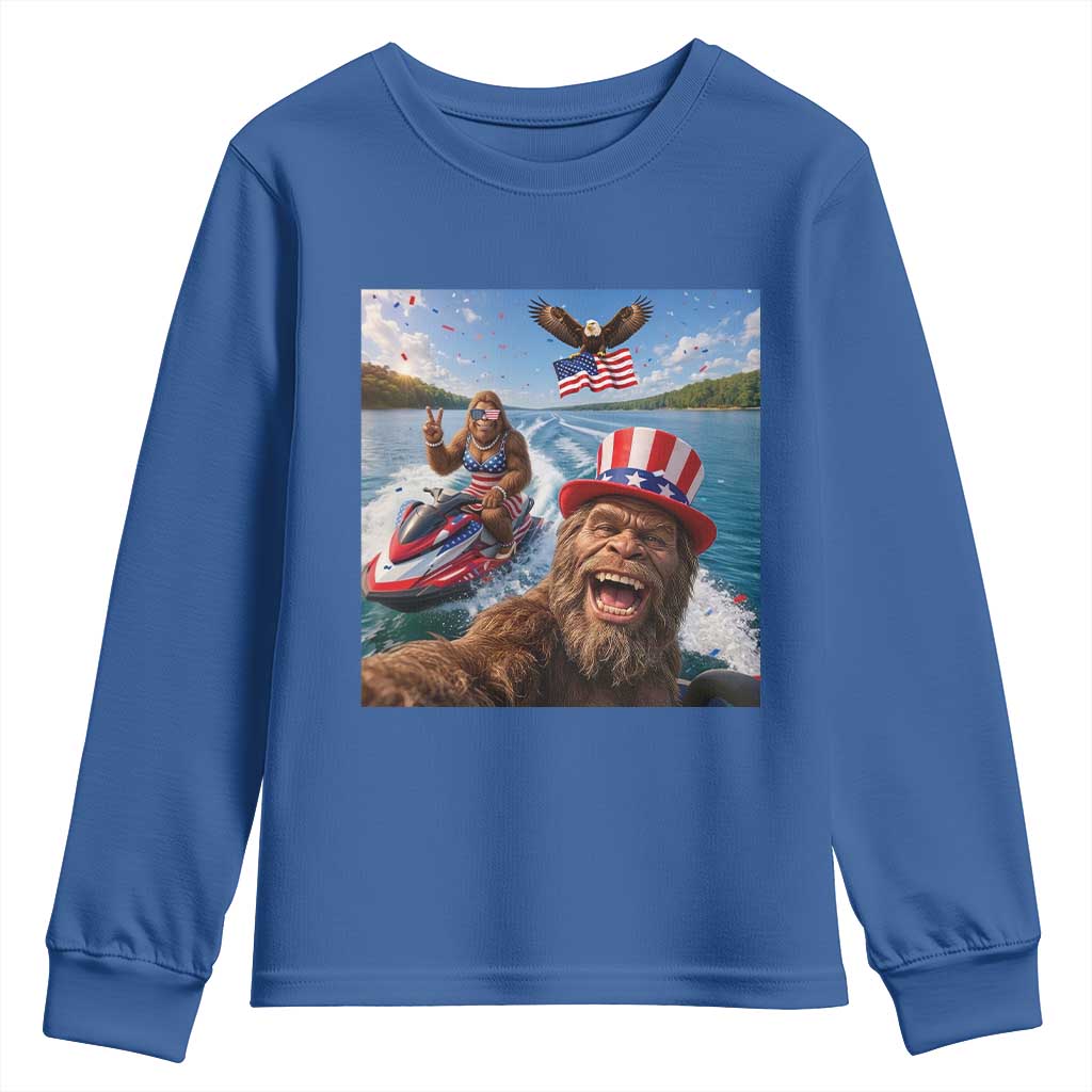 Patriotic Bigfoot Squad Chill Summer Vacation Graphic Youth Sweatshirt