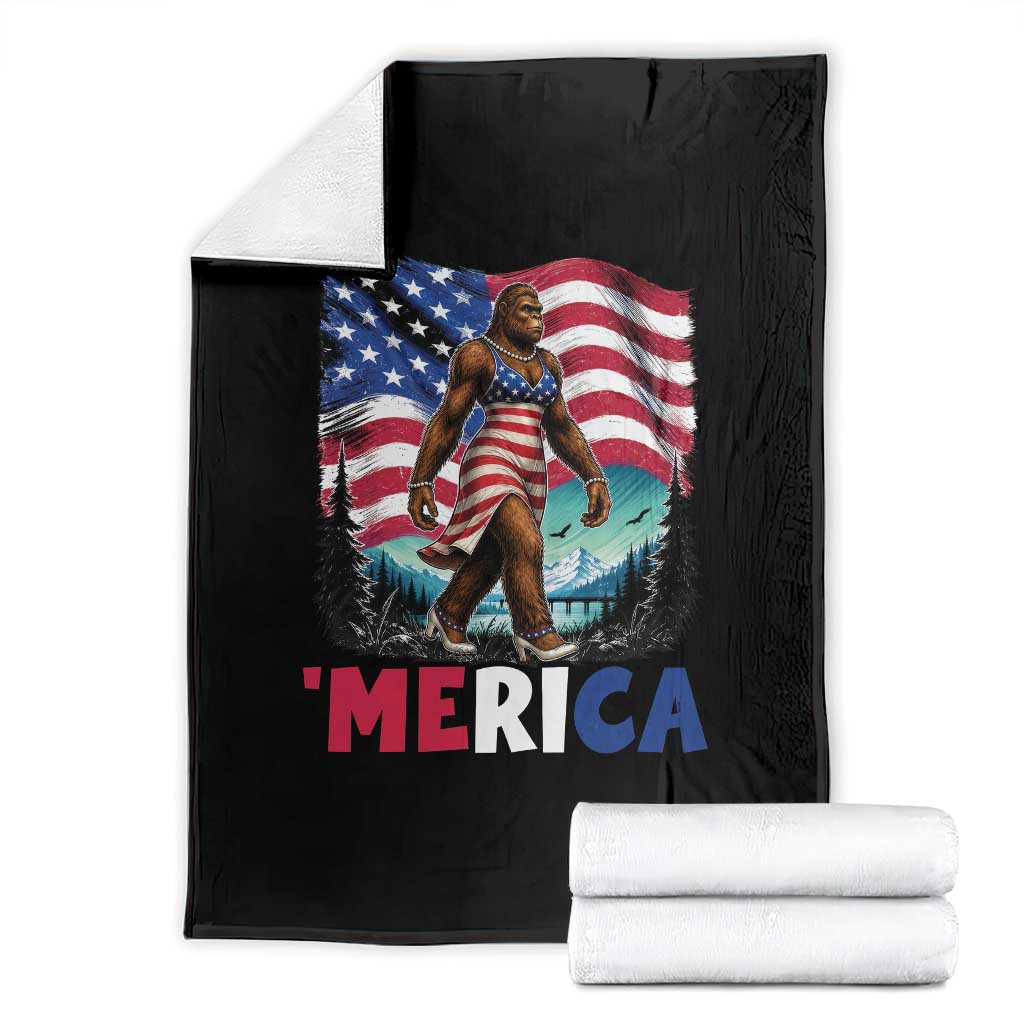 Funny Patriotic Sexy Bigfoot Throw Blanket Merica USA 250th Anniversary