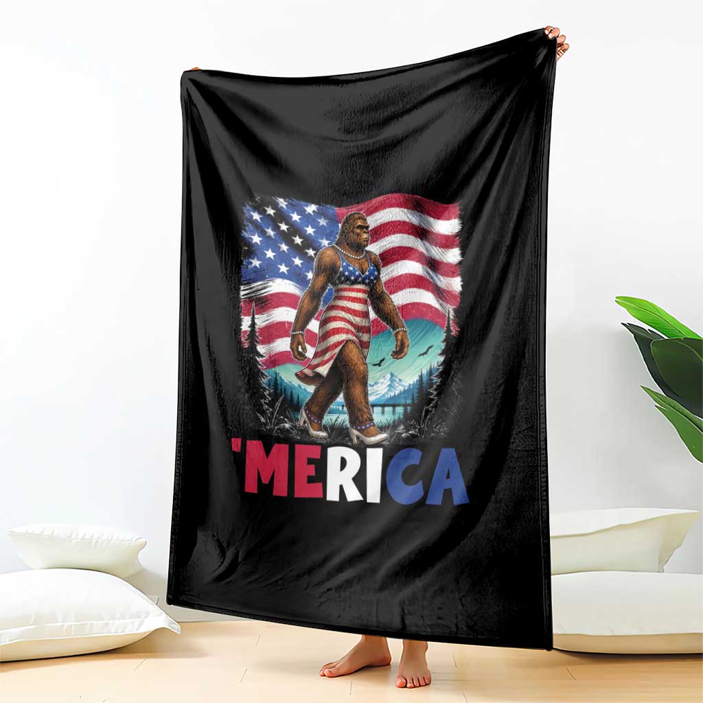 Funny Patriotic Sexy Bigfoot Throw Blanket Merica USA 250th Anniversary