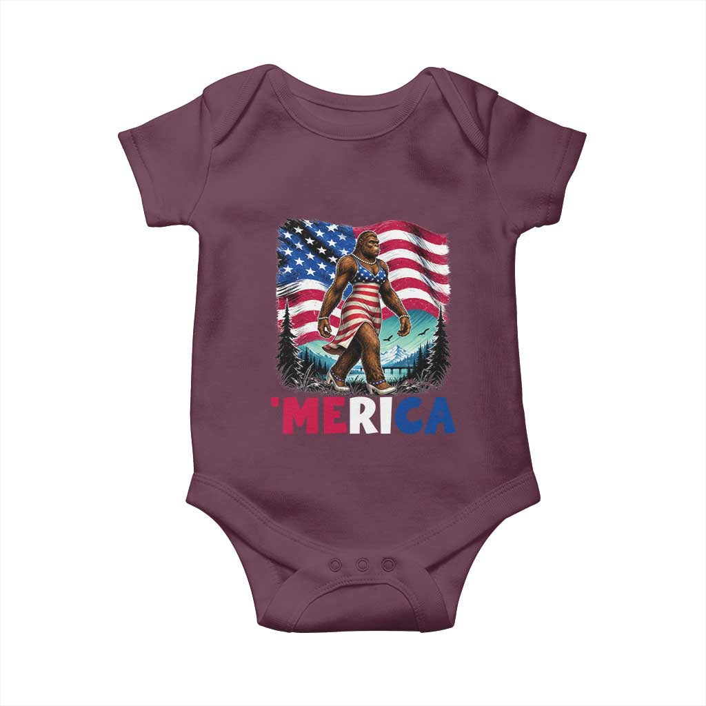 Funny Patriotic Sexy Bigfoot Baby Onesie Merica USA 250th Anniversary TS12 Maroon Print Your Wear