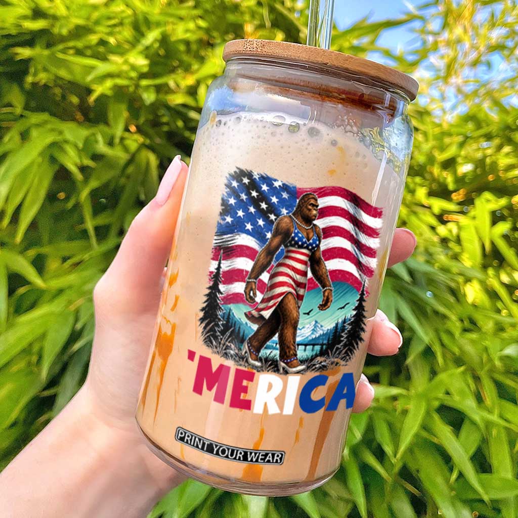 Funny Patriotic Sexy Bigfoot Glass Can Merica USA 250th Anniversary