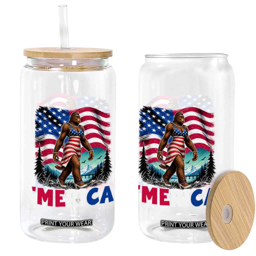 Funny Patriotic Sexy Bigfoot Glass Can Merica USA 250th Anniversary