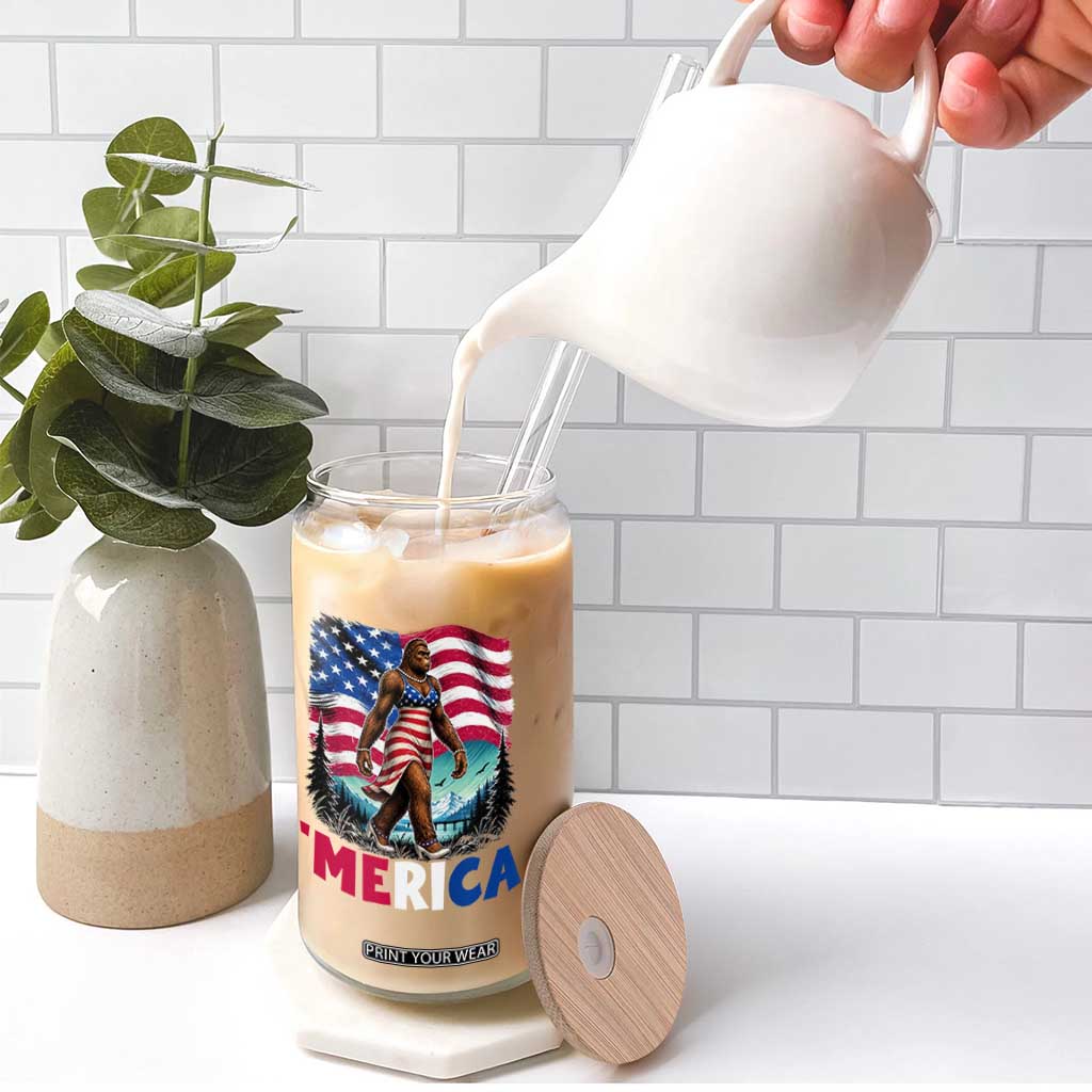 Funny Patriotic Sexy Bigfoot Glass Can Merica USA 250th Anniversary