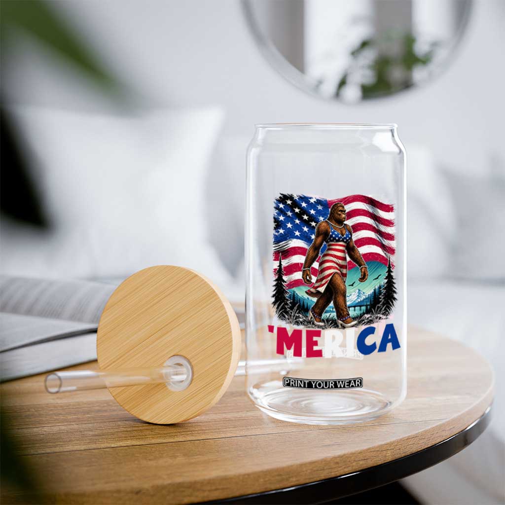Funny Patriotic Sexy Bigfoot Glass Can Merica USA 250th Anniversary