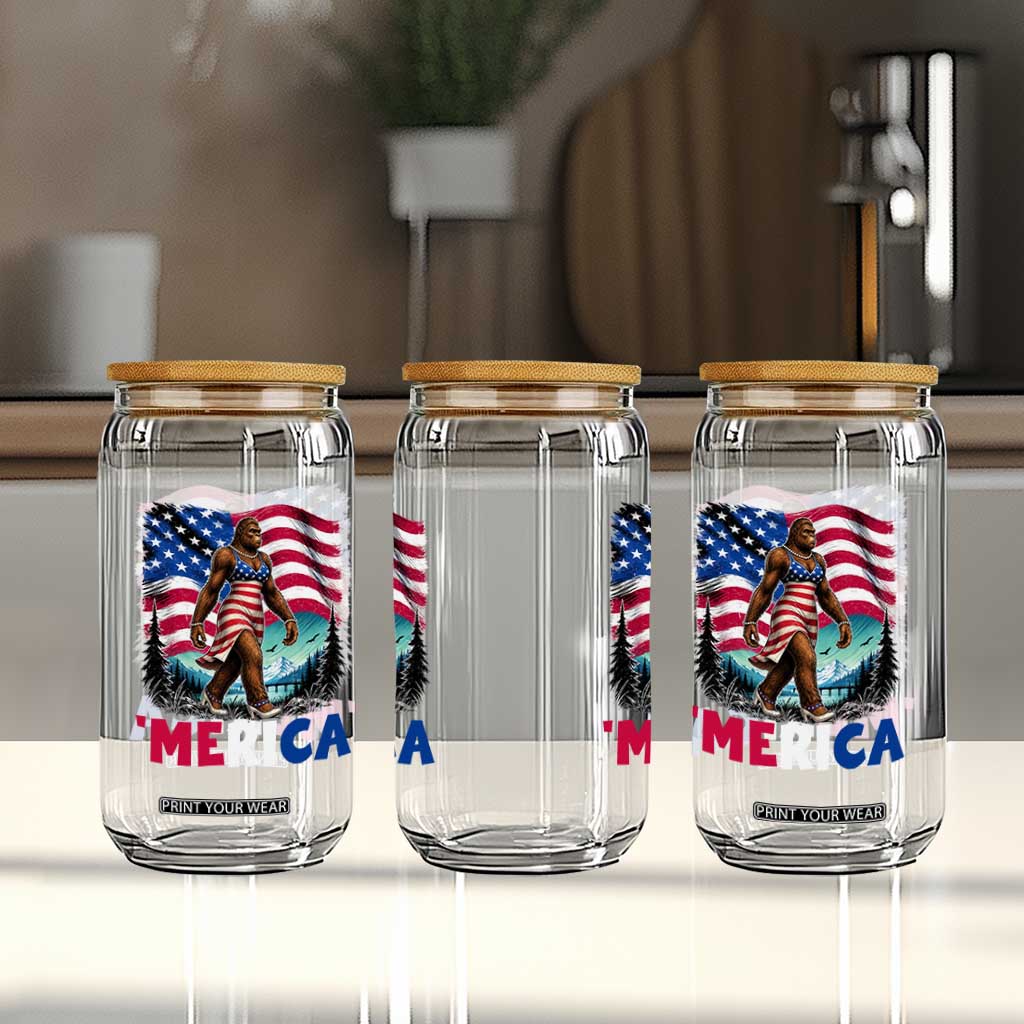 Funny Patriotic Sexy Bigfoot Glass Can Merica USA 250th Anniversary