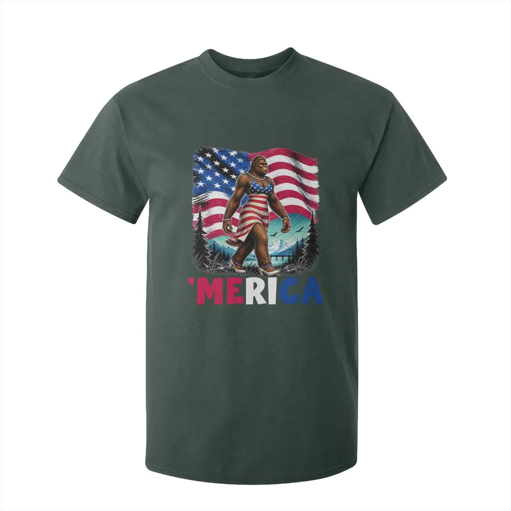 Funny Patriotic Sexy Bigfoot T Shirt For Kid Merica USA 250th Anniversary TS12 Dark Forest Green Print Your Wear