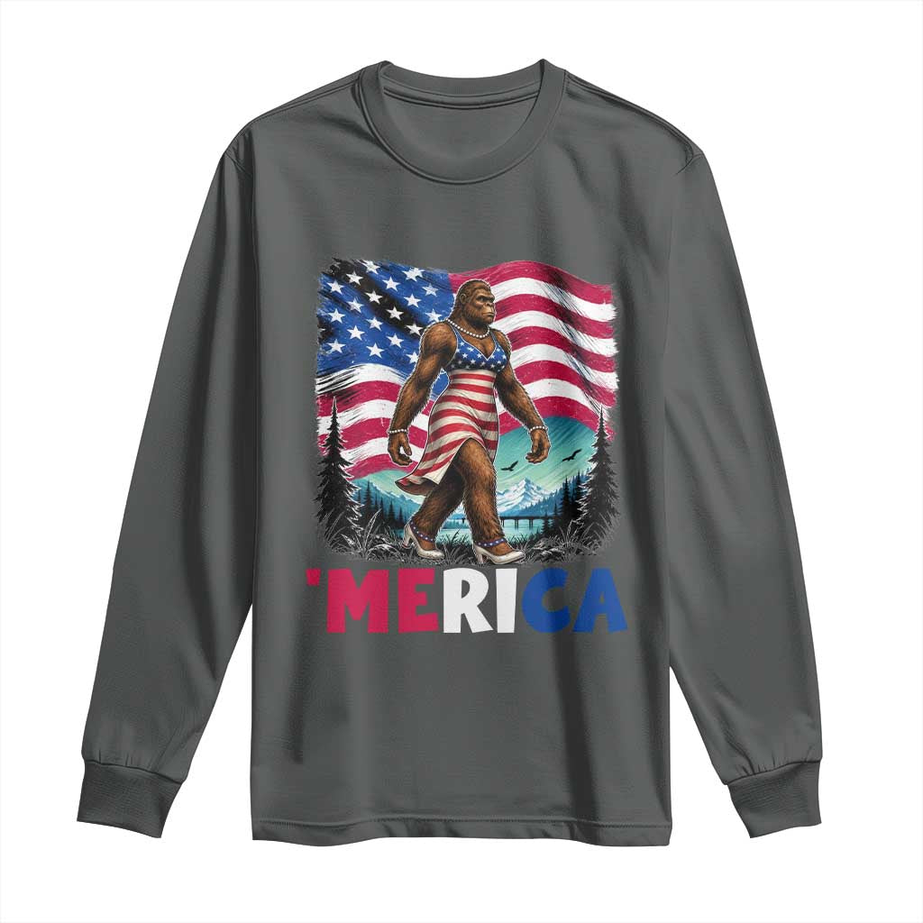 Funny Patriotic Sexy Bigfoot Long Sleeve Shirt Merica USA 250th Anniversary TS12 Dark Heather Print Your Wear