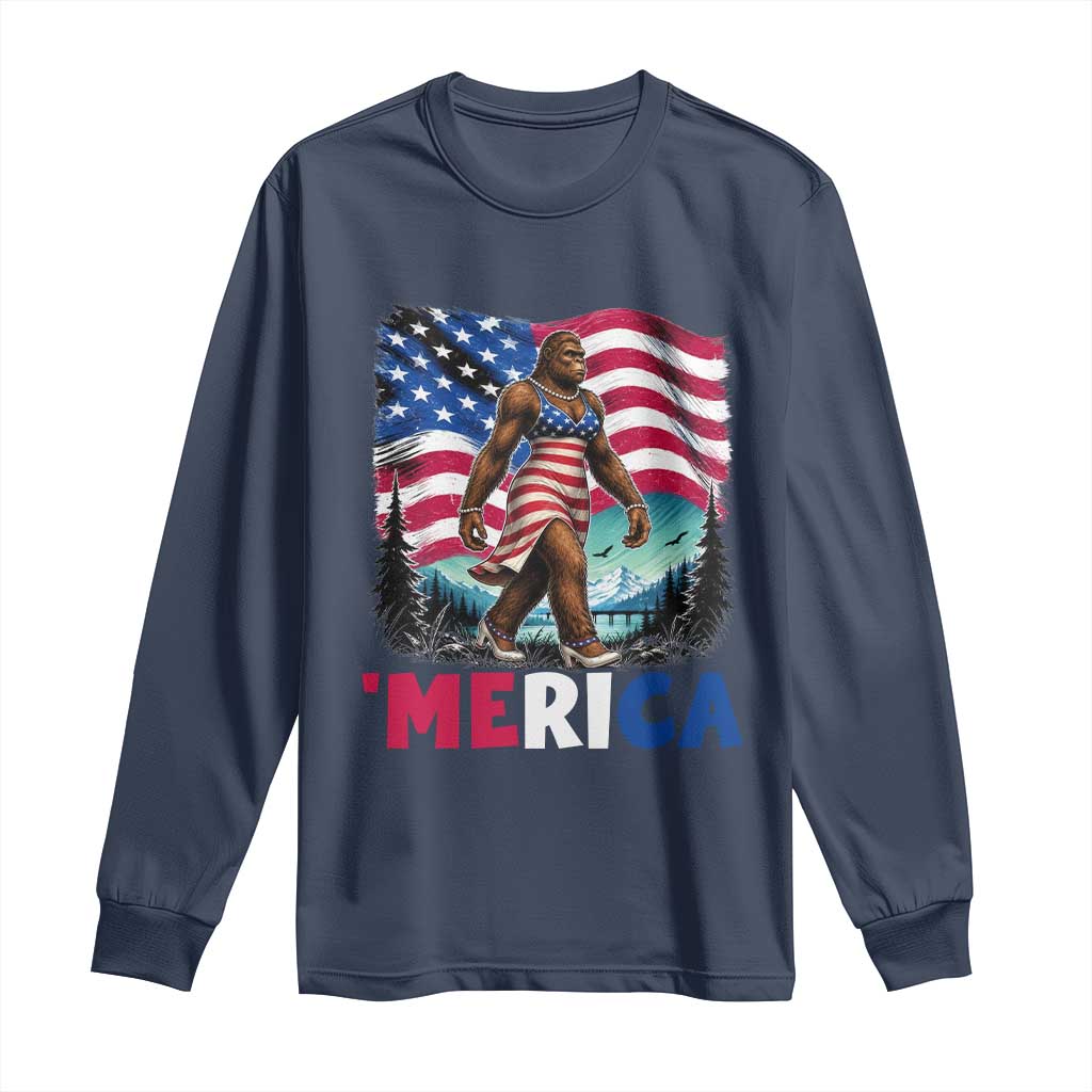 Funny Patriotic Sexy Bigfoot Long Sleeve Shirt Merica USA 250th Anniversary TS12 Navy Print Your Wear