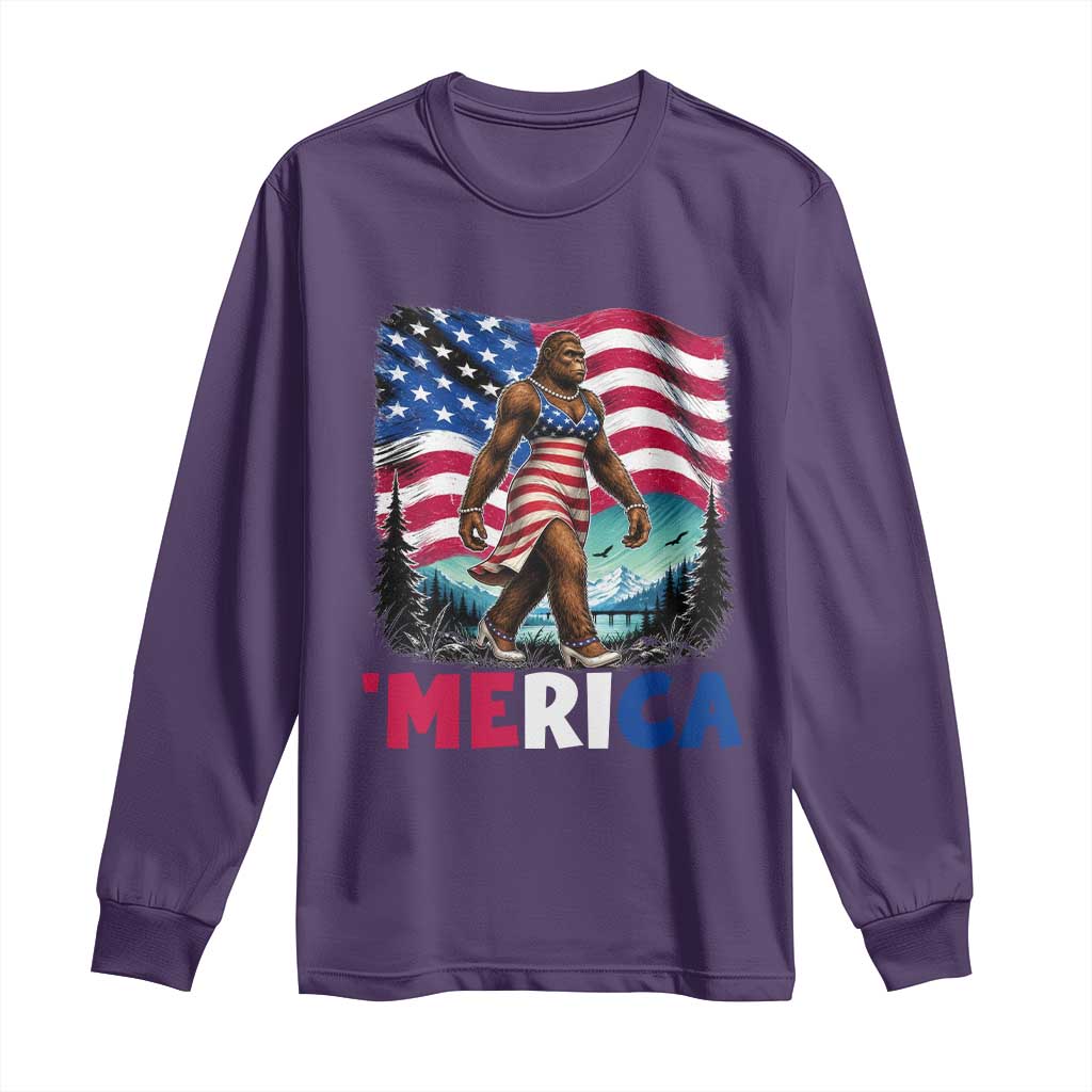 Funny Patriotic Sexy Bigfoot Long Sleeve Shirt Merica USA 250th Anniversary TS12 Purple Print Your Wear
