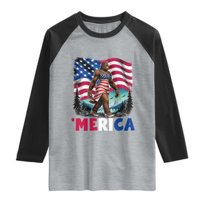 Funny Patriotic Sexy Bigfoot Raglan Shirt Merica USA 250th Anniversary TS12 Heather Gray Black Print Your Wear
