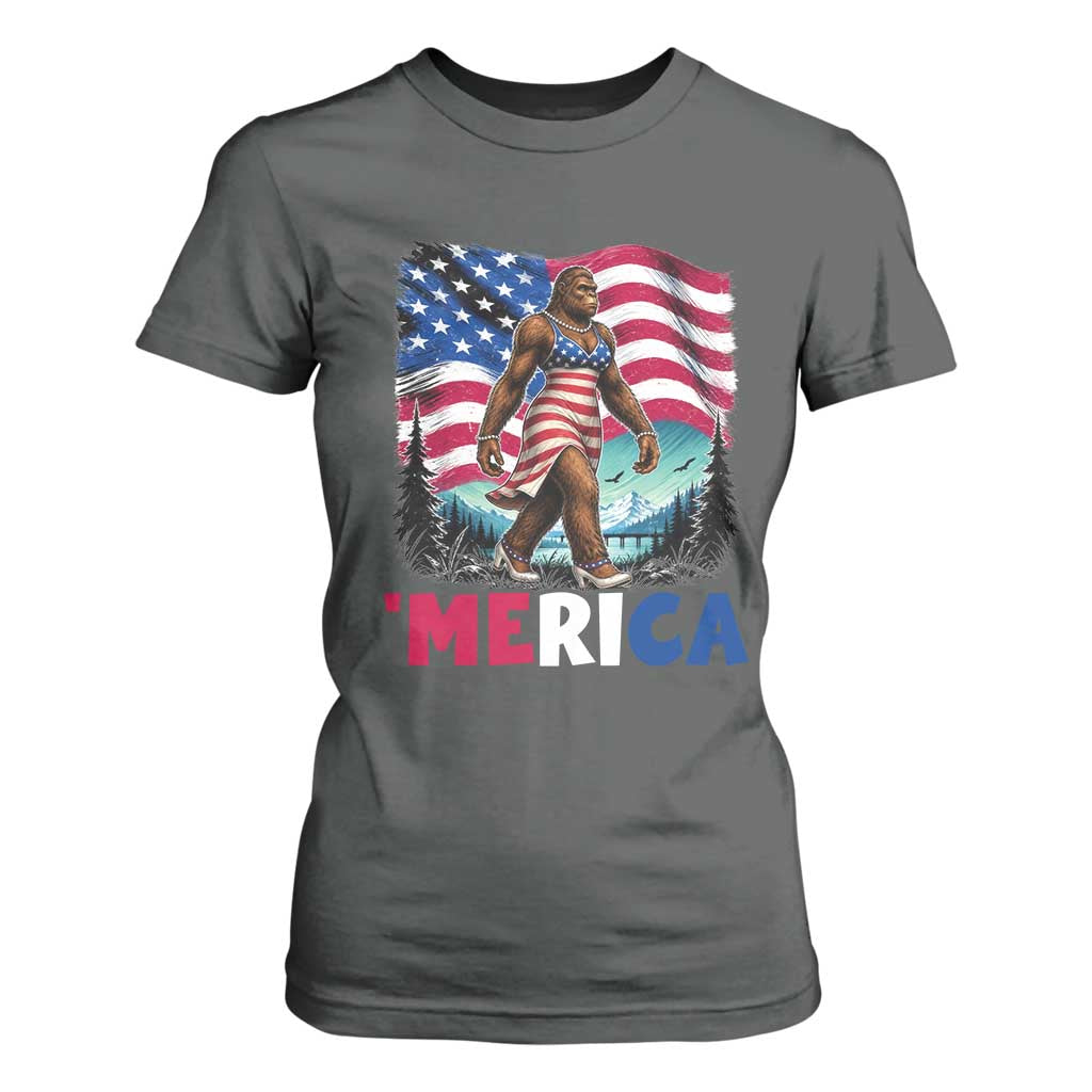Funny Patriotic Sexy Bigfoot T Shirt For Women Merica USA 250th Anniversary TS12 Dark Heather Print Your Wear