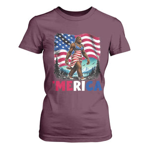 Funny Patriotic Sexy Bigfoot T Shirt For Women Merica USA 250th Anniversary TS12 Maroon Print Your Wear