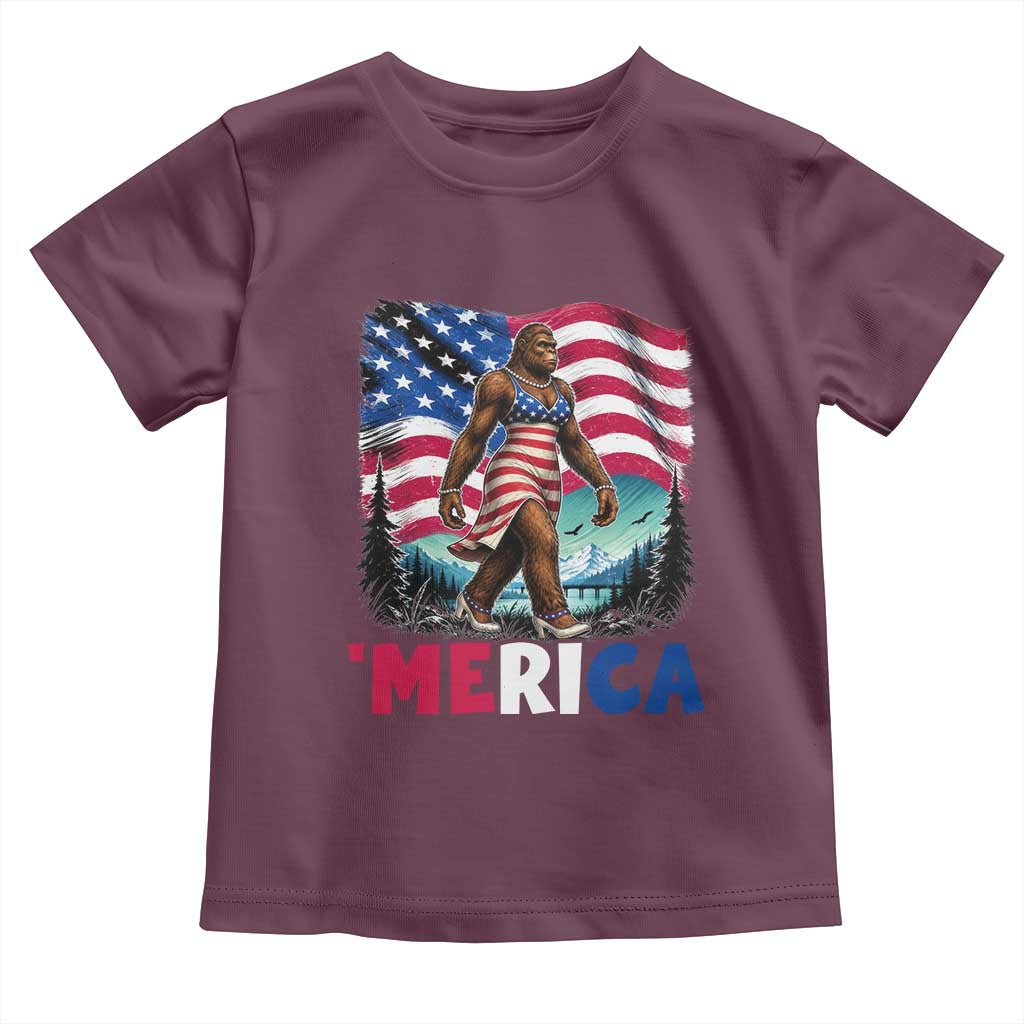 Funny Patriotic Sexy Bigfoot Toddler T Shirt Merica USA 250th Anniversary TS12 Maroon Print Your Wear