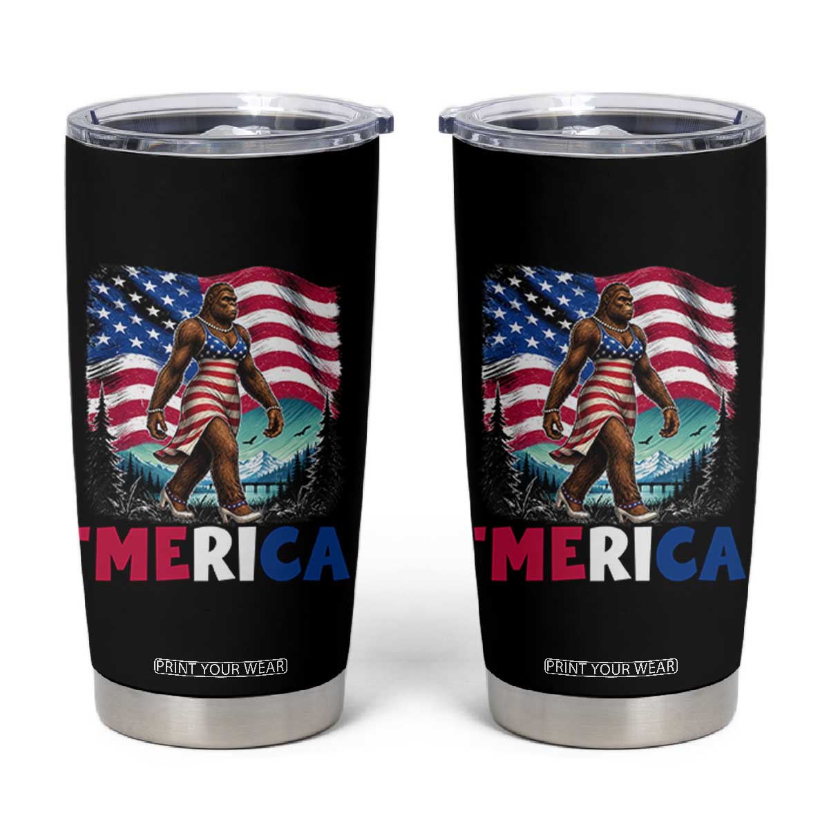Funny Patriotic Sexy Bigfoot Tumbler Cup Merica USA 250th Anniversary TS12 Black Print Your Wear