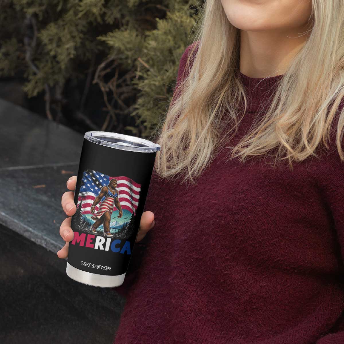 Funny Patriotic Sexy Bigfoot Tumbler Cup Merica USA 250th Anniversary TS12 Print Your Wear