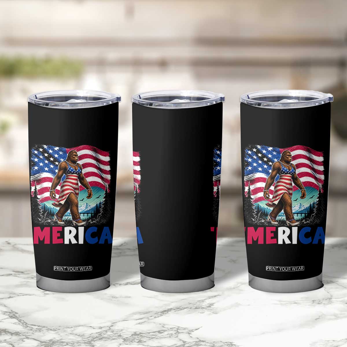 Funny Patriotic Sexy Bigfoot Tumbler Cup Merica USA 250th Anniversary TS12 Print Your Wear