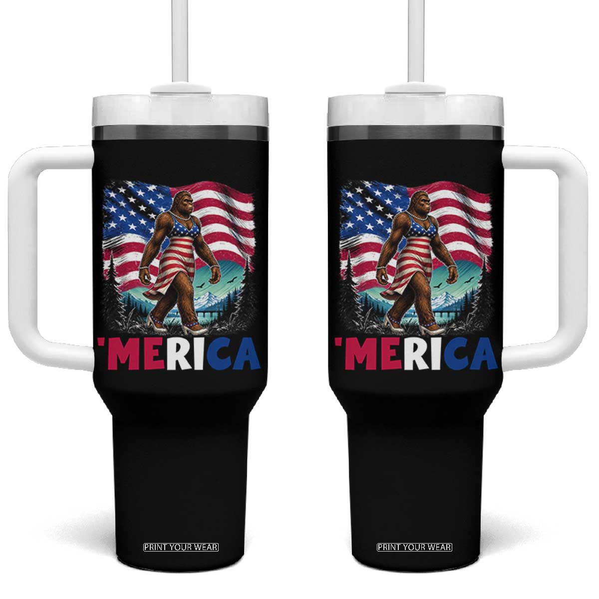 Funny Patriotic Sexy Bigfoot Tumbler With Handle Merica USA 250th Anniversary TS12 One Size: 40 oz Black Print Your Wear