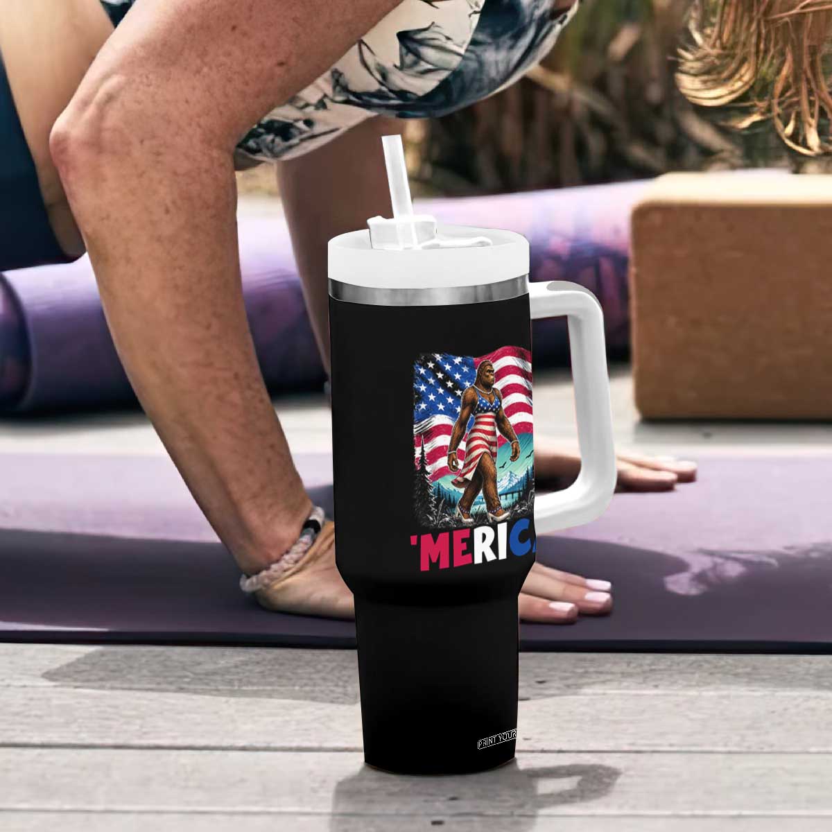Funny Patriotic Sexy Bigfoot Tumbler With Handle Merica USA 250th Anniversary TS12 Print Your Wear