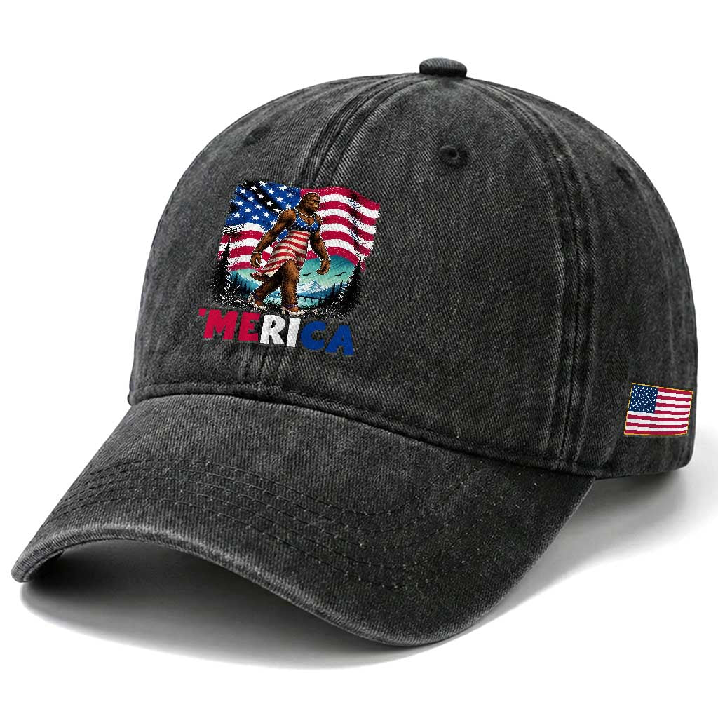 Funny Patriotic Sexy Bigfoot Washed Cotton Baseball Cap Merica USA 250th Anniversary TS12 Print Your Wear