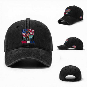 Funny Patriotic Sexy Bigfoot Washed Cotton Baseball Cap Merica USA 250th Anniversary TS12 Washed Cap Universal Fit Black Print Your Wear