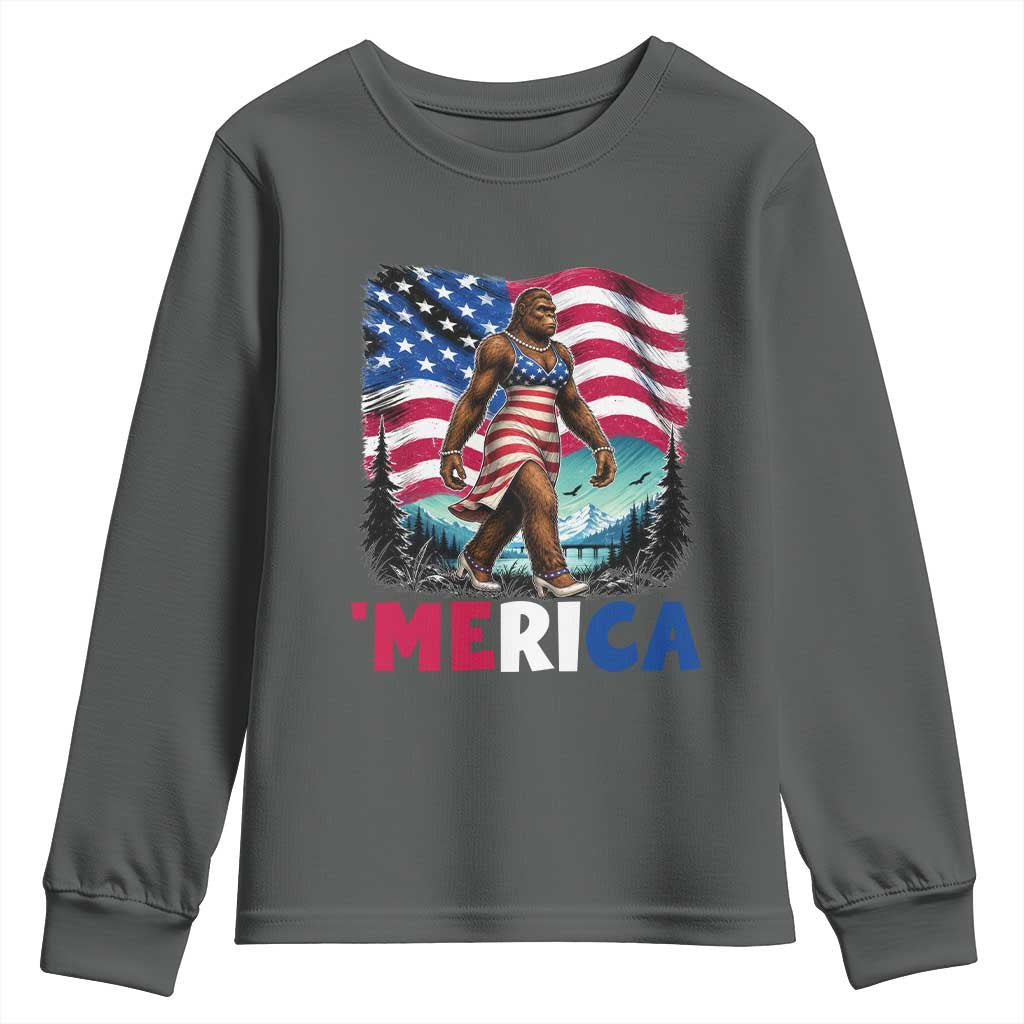 Funny Patriotic Sexy Bigfoot Youth Sweatshirt Merica USA 250th Anniversary TS12 Dark Heather Print Your Wear