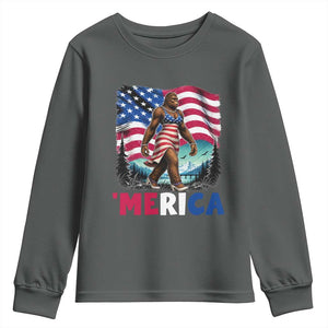 Funny Patriotic Sexy Bigfoot Youth Sweatshirt Merica USA 250th Anniversary TS12 Dark Heather Print Your Wear