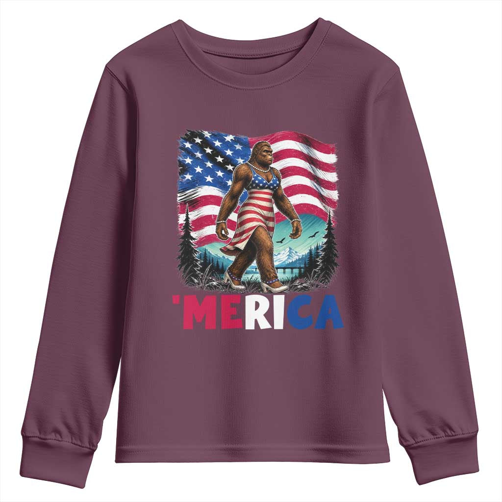 Funny Patriotic Sexy Bigfoot Youth Sweatshirt Merica USA 250th Anniversary TS12 Maroon Print Your Wear