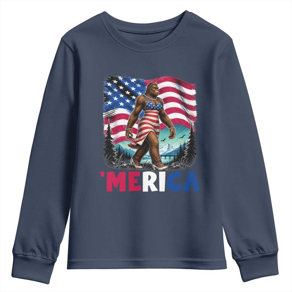 Funny Patriotic Sexy Bigfoot Youth Sweatshirt Merica USA 250th Anniversary TS12 Navy Print Your Wear