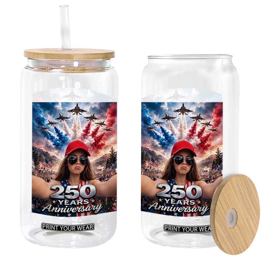 Funny Doll Face Meme 4th Of July Glass Can USA Freedom Jet Fighter Graphic