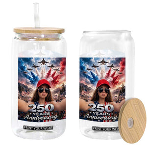 Funny Doll Face Meme 4th Of July Glass Can USA Freedom Jet Fighter Graphic