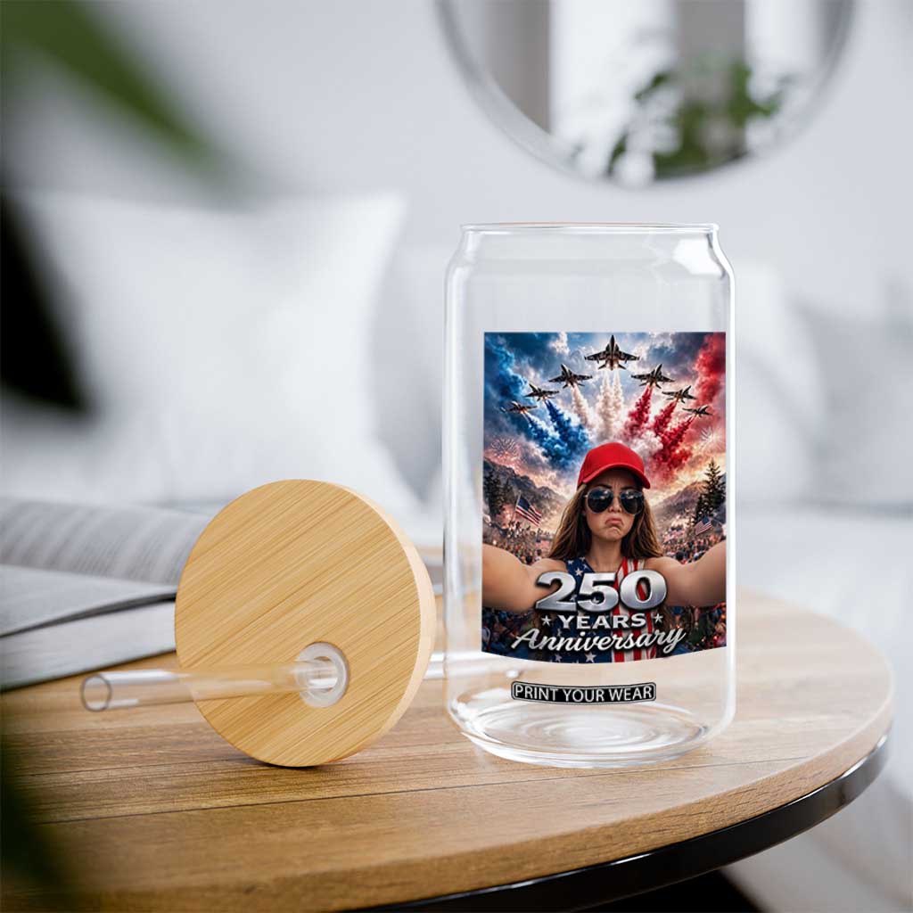 Funny Doll Face Meme 4th Of July Glass Can USA Freedom Jet Fighter Graphic